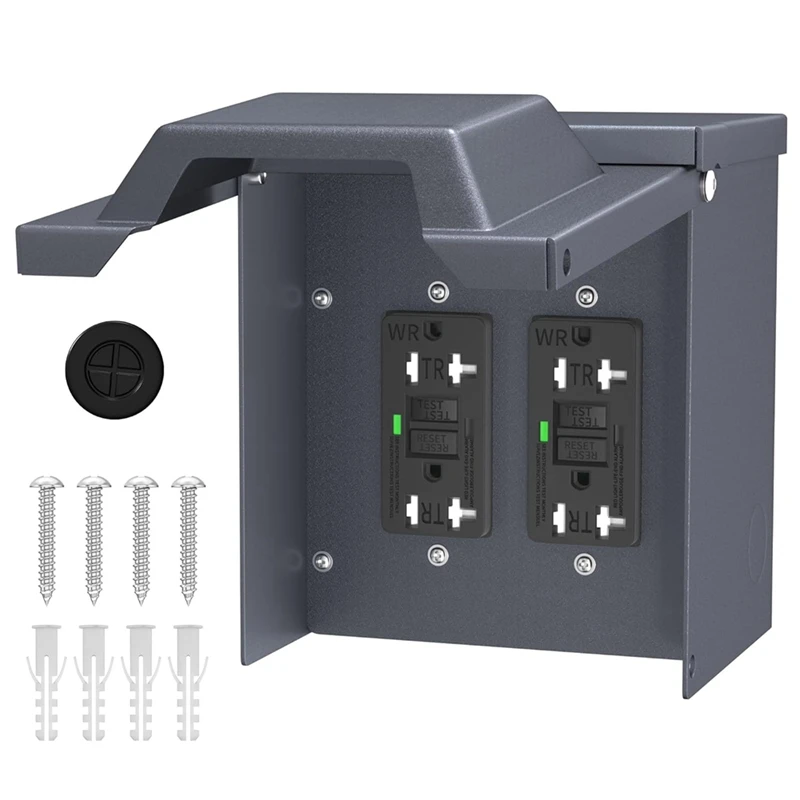 

-2 Outdoor Power Outlet Box With Waterproof Cover Dual 20 Amp WRTR GFCI Outlet GFCI Outlet Box With Cover