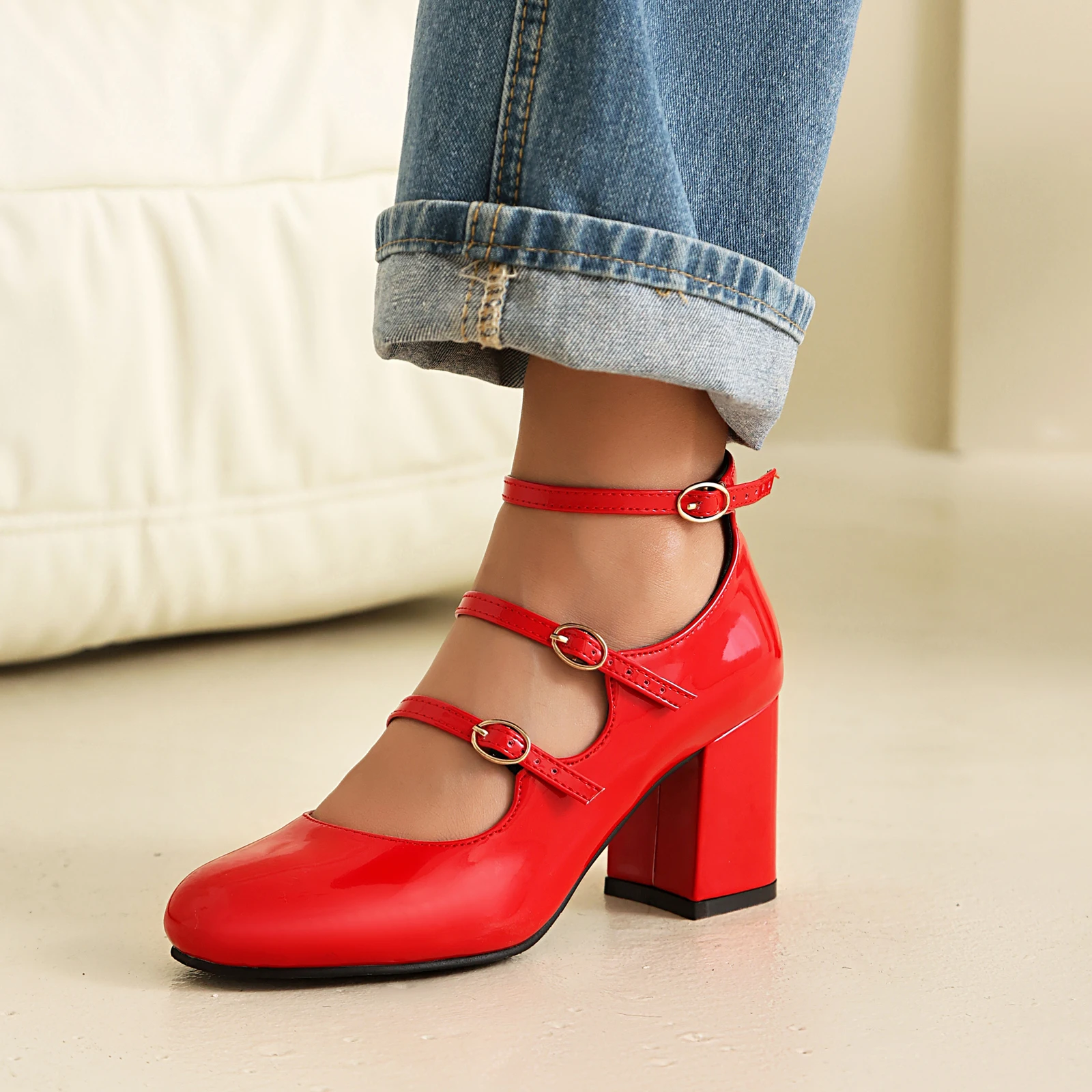 Tacones Zapatos Mary Jane Rojos Zapatos Mary Jane De Purpurina