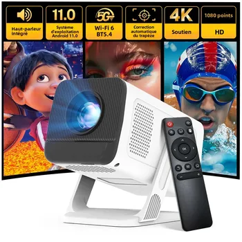 Smart Mini Projector 1080P 4K Support with WiFi 6 & BT 5.4 Built-in Apps Android TV Auto Keystone 180° Rotation Outdoor Beamer
