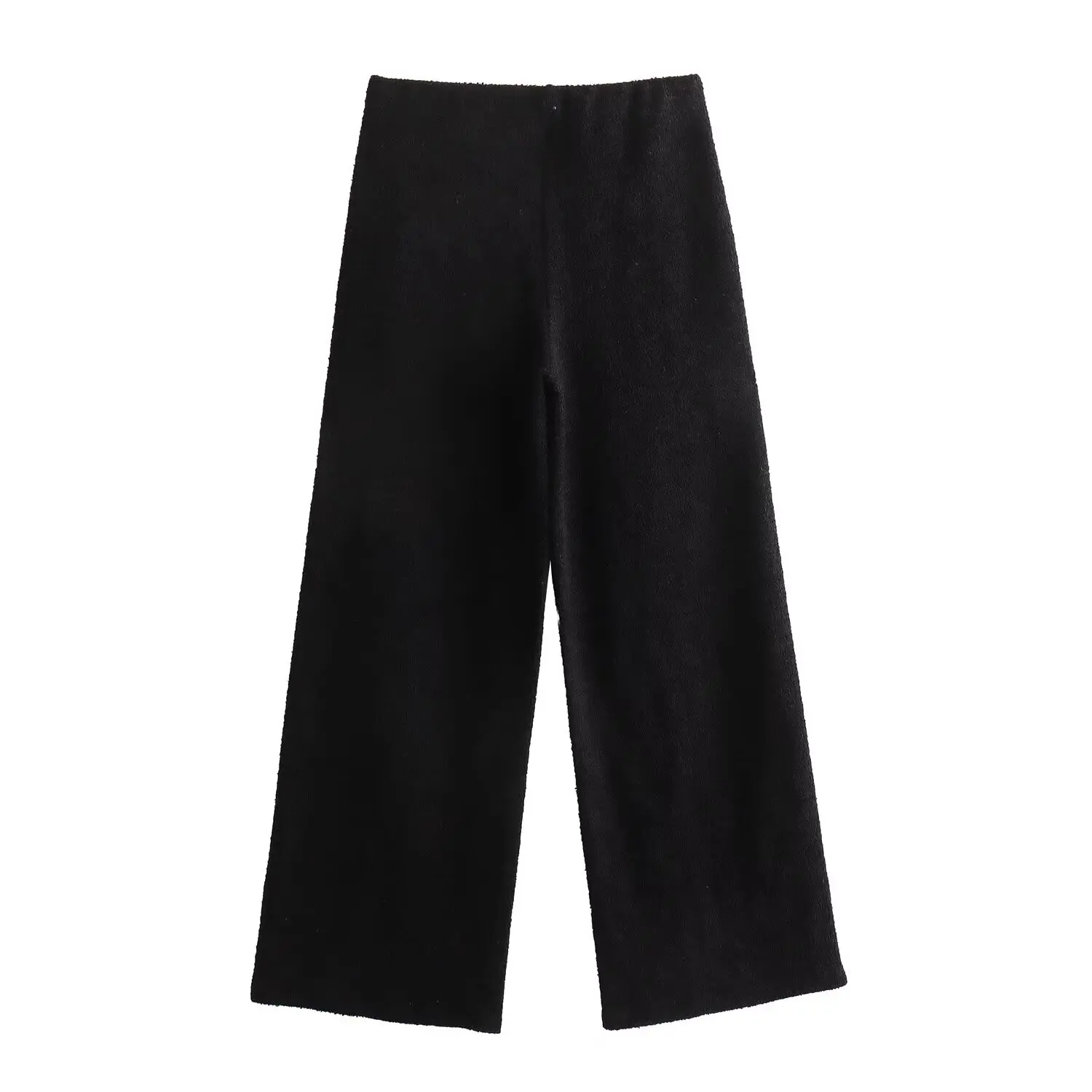Withered Textured Wide Leg Pants Winter Trousers Women French  Casual Pants Vintage Jacquard High Waist Black