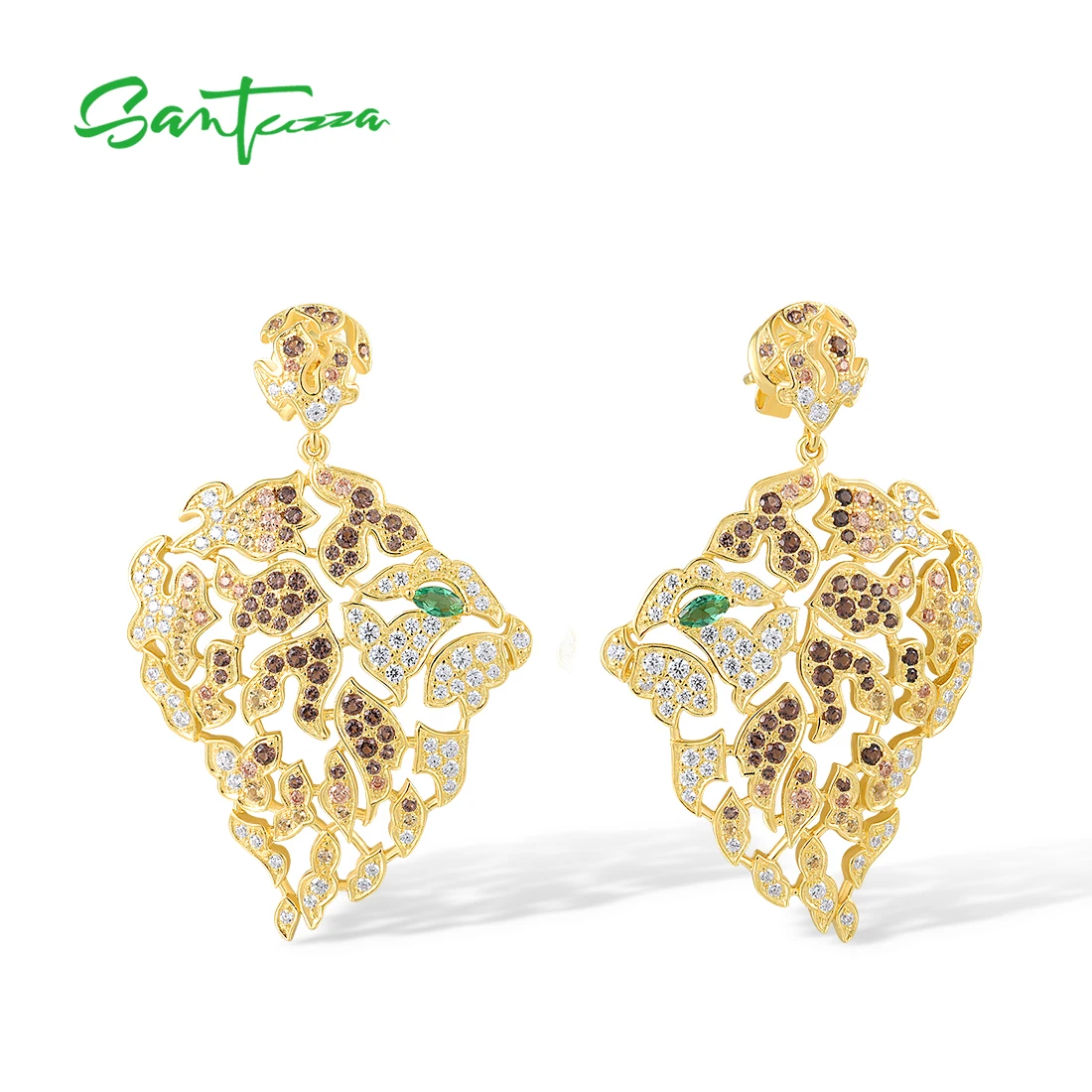 SANTUZZA Genuine 925 Sterling Silver Drop Earrings For Women Sparkling Multi Gems Vintage Sea Fish Party Gifts Fine Jewelry