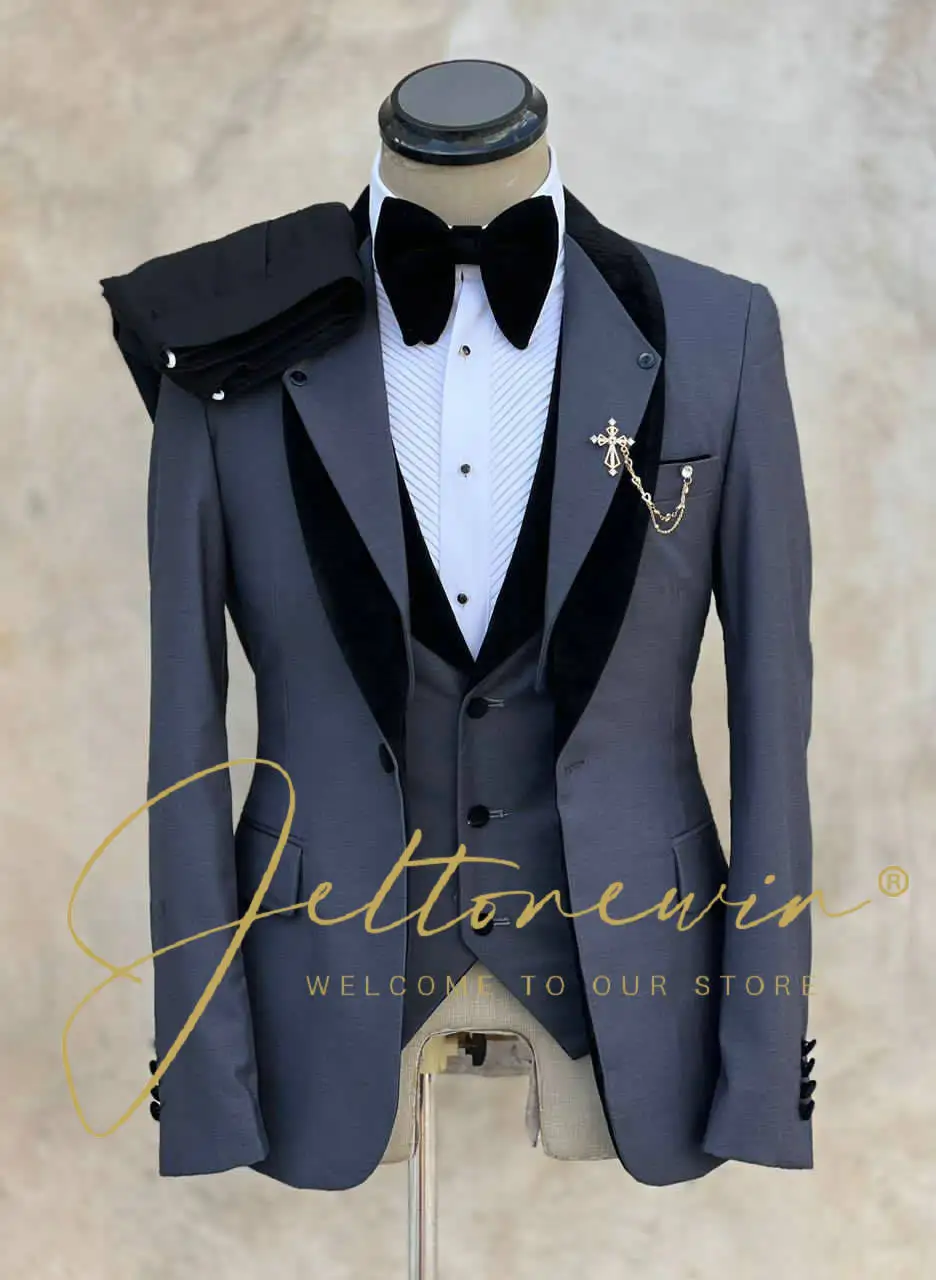 Men's Wedding Tuxedo Elegant Men's Suit Fruit Collar Jacket Pants Vest 3-piece Set Costume Homme Mariage Suits For Men