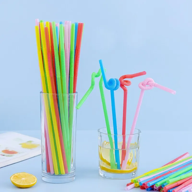 Disposable plastic straws 100PCS multicolor kitchen beverage cocktail wedding party accessories