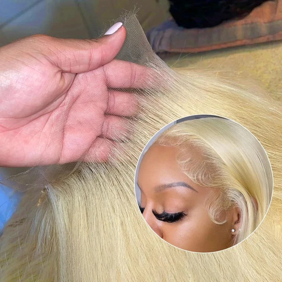 13x6 HD Transparent 613 Blonde Lace Frontal Human Hair Wigs Malaysian Bone Straight HD Lace Front Human Hair Wigs 3