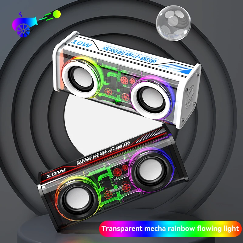Description Picture 4 of itemIconic Brand V8 Transparent Mecha Speakers Bluetooth 5.0 Wireless Double Bass Diaphragm Subwoofer Music TWS RGB Light Loudspeaker