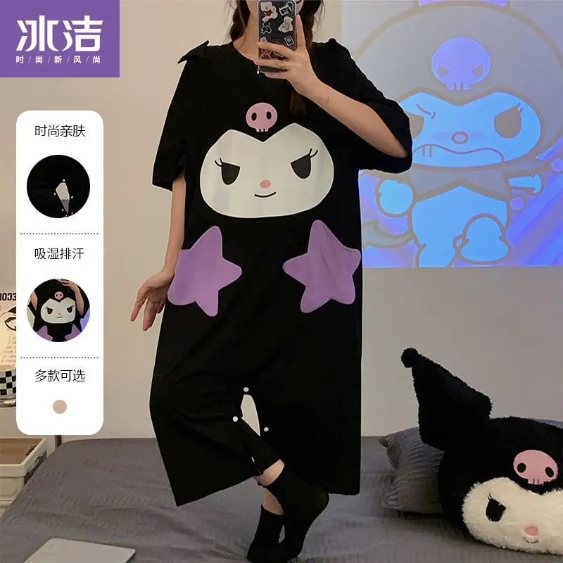 

Sanrio Kuromi Onesies Cosplay Costume Women Pajamas Dress Pants Anime Cartoon Kawaii Homewear Summer Sleeping Cotton Shirts