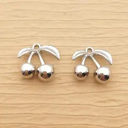 Set of 10 Elegant Cherry Charms for DIY Jewelry Crafting and Accessories (White plated)