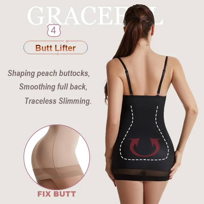 AfruliA Bodysuits Full Slips Shapewear Straight Tube Control Slip Body Shaper Under Dresses Underwire Cup Padded Bra Underskirts