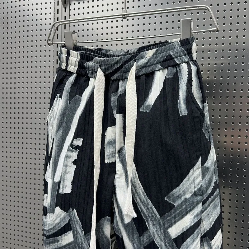 Summer Slim Men's 2024 New Patchwork Elasticized High Waited Printed Vintage Drawstring Comfortable Fashion Elegant Casual Pants