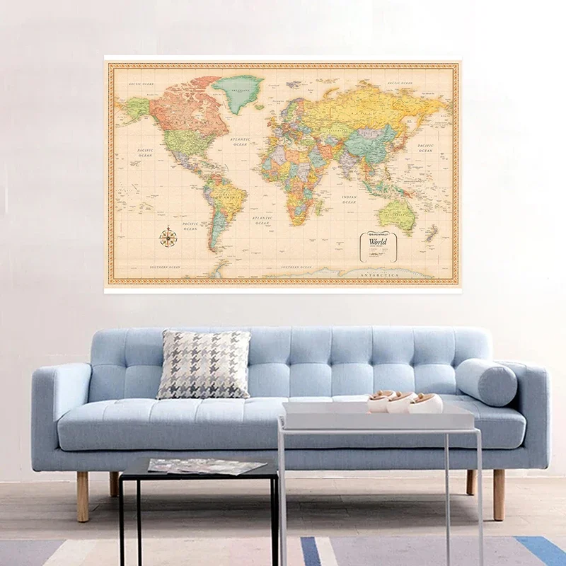 150x100cm Classic World Map Edition Non-woven Spray Map Backdrop Vintage Posters Painting Education Office School Supplies