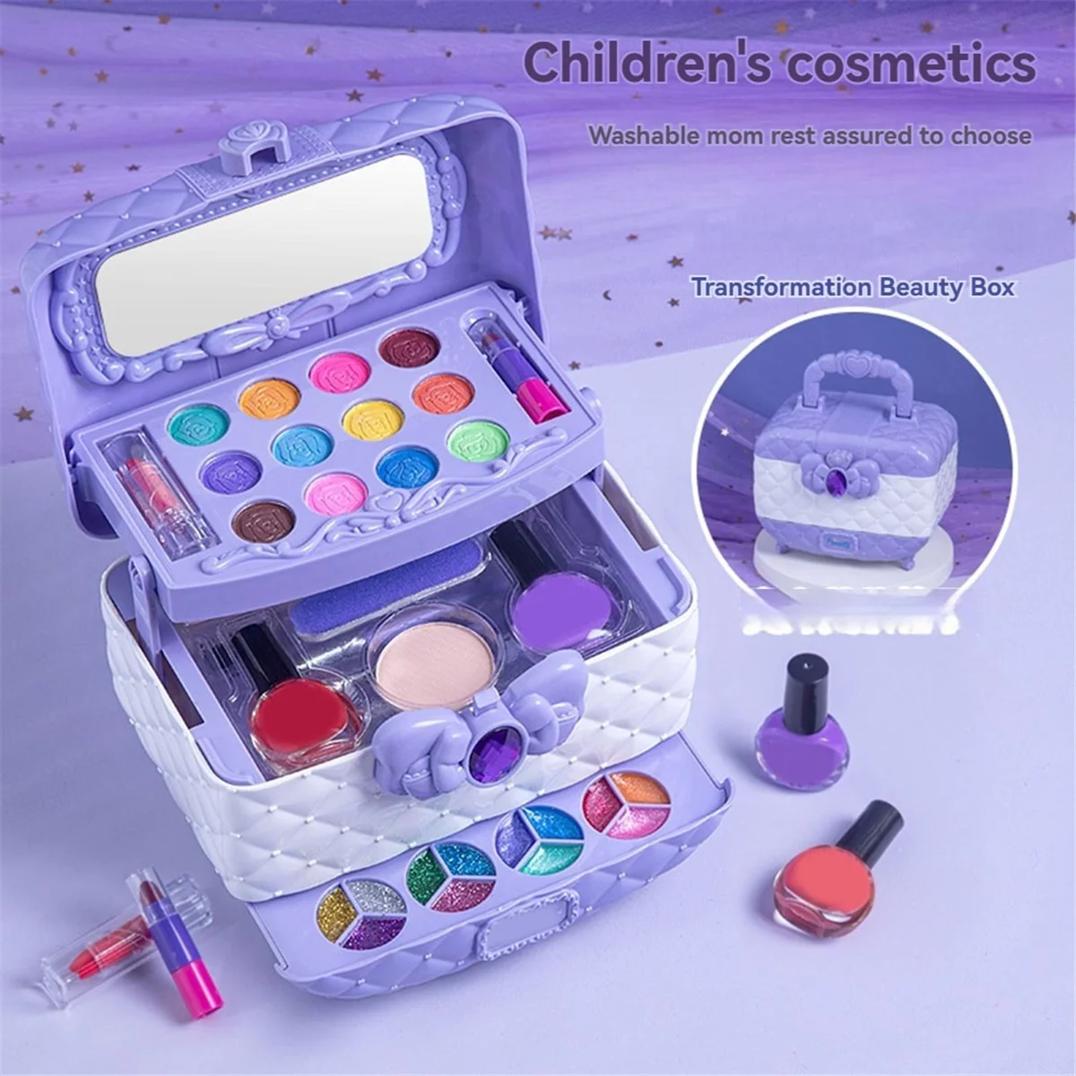 BAAU Princess Cosmetic Toy Set Safe Cosmetic Toy for Girl Non-Toxic Beauty Set Washable Fashion Makeup Birthday Gift