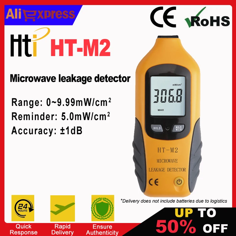 HTI HT-M2 Portable Microwave Leakage Detector, Digital LCD Display, Backlight, High Accuracy, Radiation Tester, 0-9.99mW/cm2