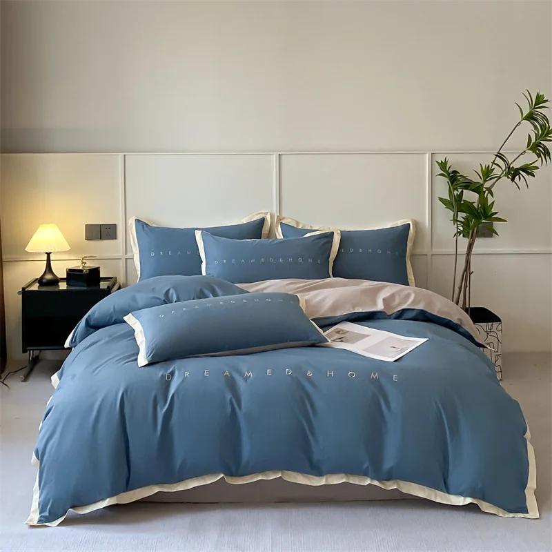 

Egyptian Cotton Bedding Set Luxury High Quality Pure Cotton Embroidery Duvet Cover Bed Sheets and Pillowcases Bed Comforter Set