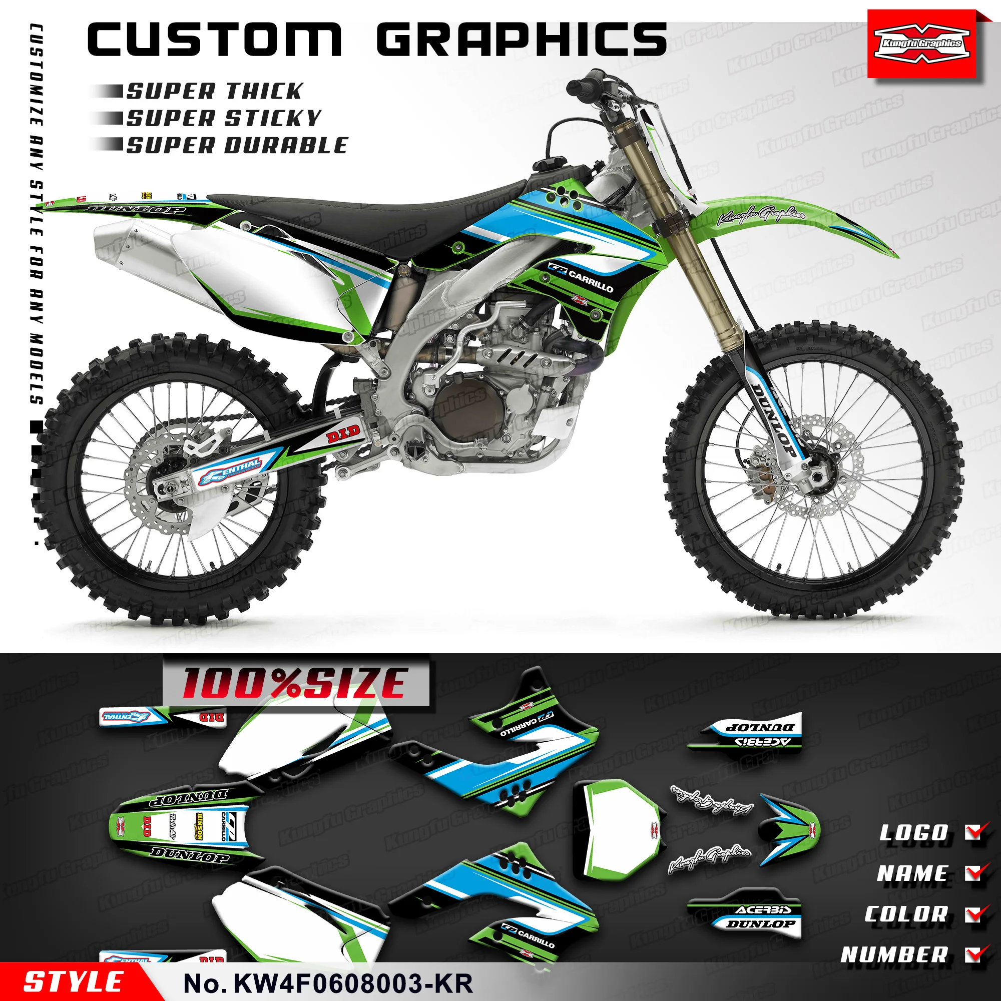 

Наклейки для мотоциклов KUNGFU GRAPHICS для Kawasaki KX450F KXF450 KX 450F 2006 2007 2008, KW4F0608003-KR