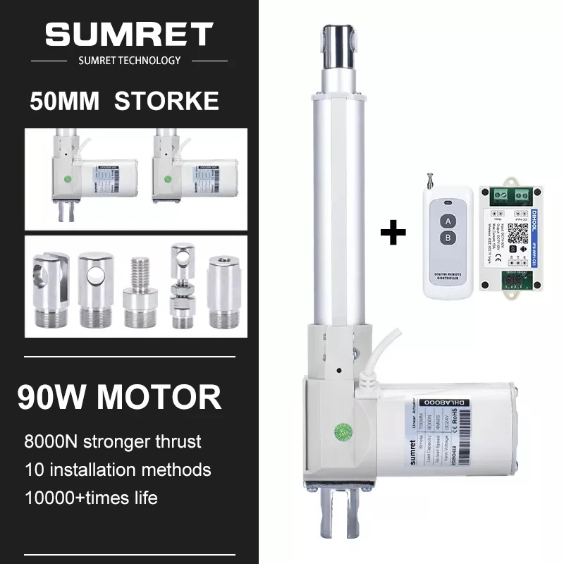 

50MM Stroke Linear Actuator With RF Controller Kit Wifi Ewelink 1/2 Motor Control DC 12V 24V 8000N 6000N 3000N 800N IP44 25MM/S
