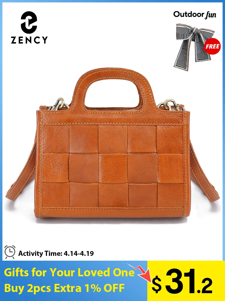 

Zency Genuine Leather Women Shoulder Bag Small Designer Handbag Weave Crossbody Female Vintage Top Handle New Messenger Bag