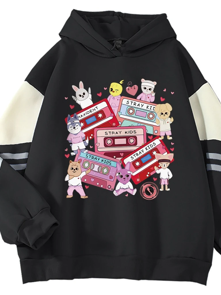 

Autumn and Winter New Women's Hooded Sweater Long Sleeve Small Print Color Block Sports Casual Versatile Trendy Pullover Sweater