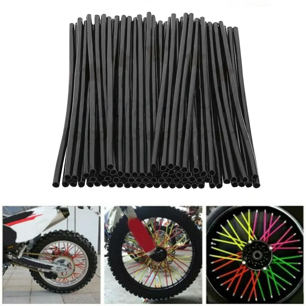 

72Pcs Motorcycle Wheel Spoked Protector Wraps Rims Skin Trim Covers Pipe For Motocross Bicycle Bike Cool Accessories Black