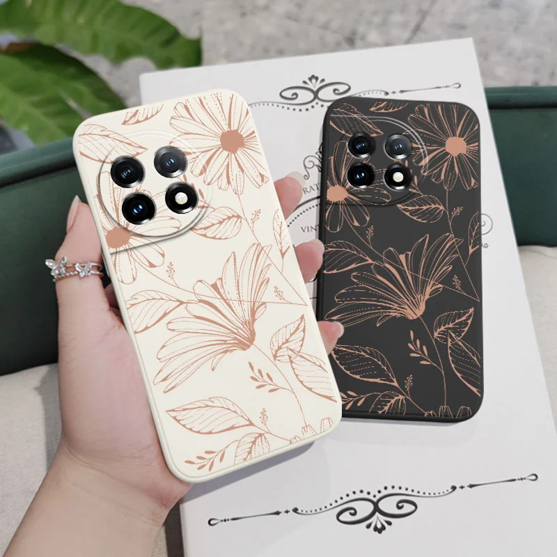 Line Pink Flower Liquid Silicone Phone Case