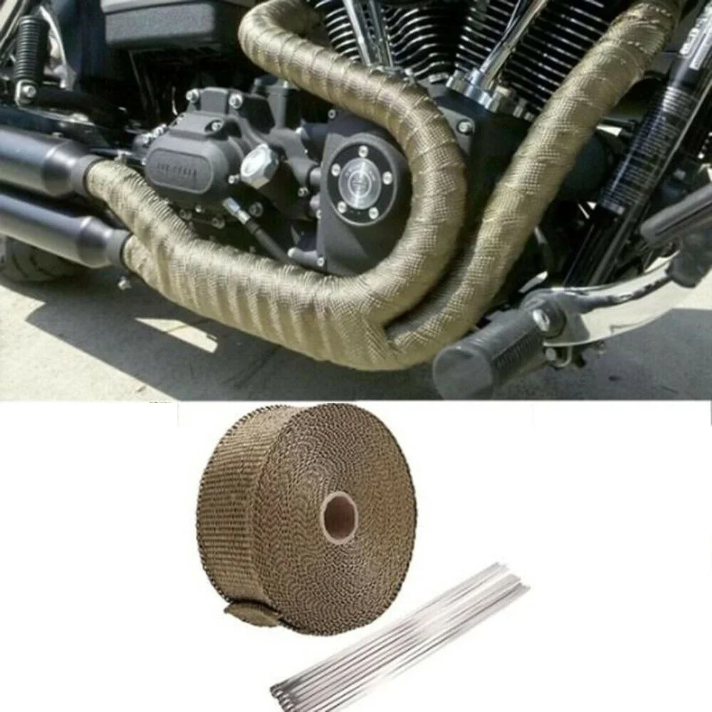 5pcs Car Exhaust Manifolds Fiberglass Heat Insulation Tape Cable Tie Thermal Wrap 25mmx5M Virgin Fiberglass Wrapped Hot Hose