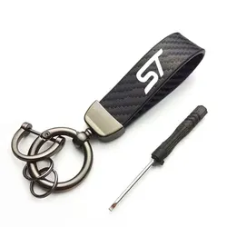 Luxury Genuine Leather Car Keychain with Buckle - Pure Color Key Ring Gift (Carbon for ST)