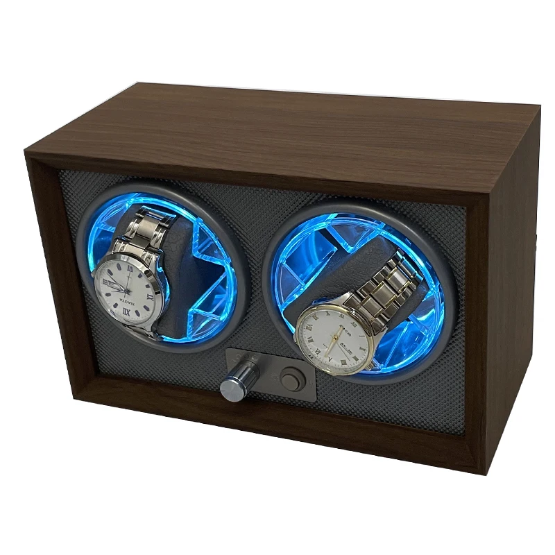Scatola Di Avvolgimento Dell'Orologio Nuove Luci A Led Blu Per Orologi Automatici Rolex Vetrina A Due Slot Sulla Catena Uxury Watch Winder