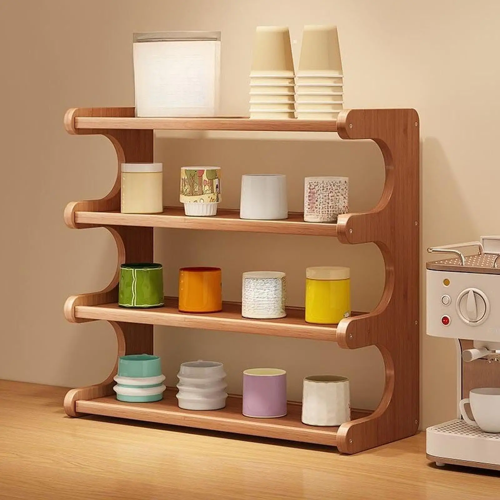 Desktop Shelf 4 Layer Home Decor Sundries Display Shelf Makeup Shelf Organizer Wooden Storage Rack for Dresser Dorm Bedroom 4