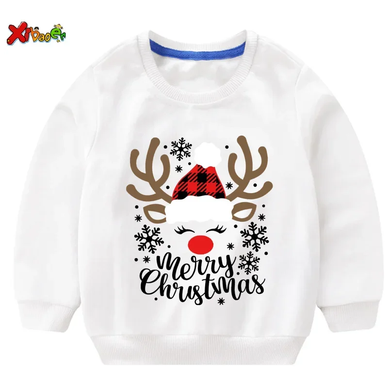 

Детские толстовки с капюшоном, свитшоты, одежда для малышей на Рождество, Повседневная футболка с рождественским принтом для мальчиков и девочек, весенние топы, детский пуловер