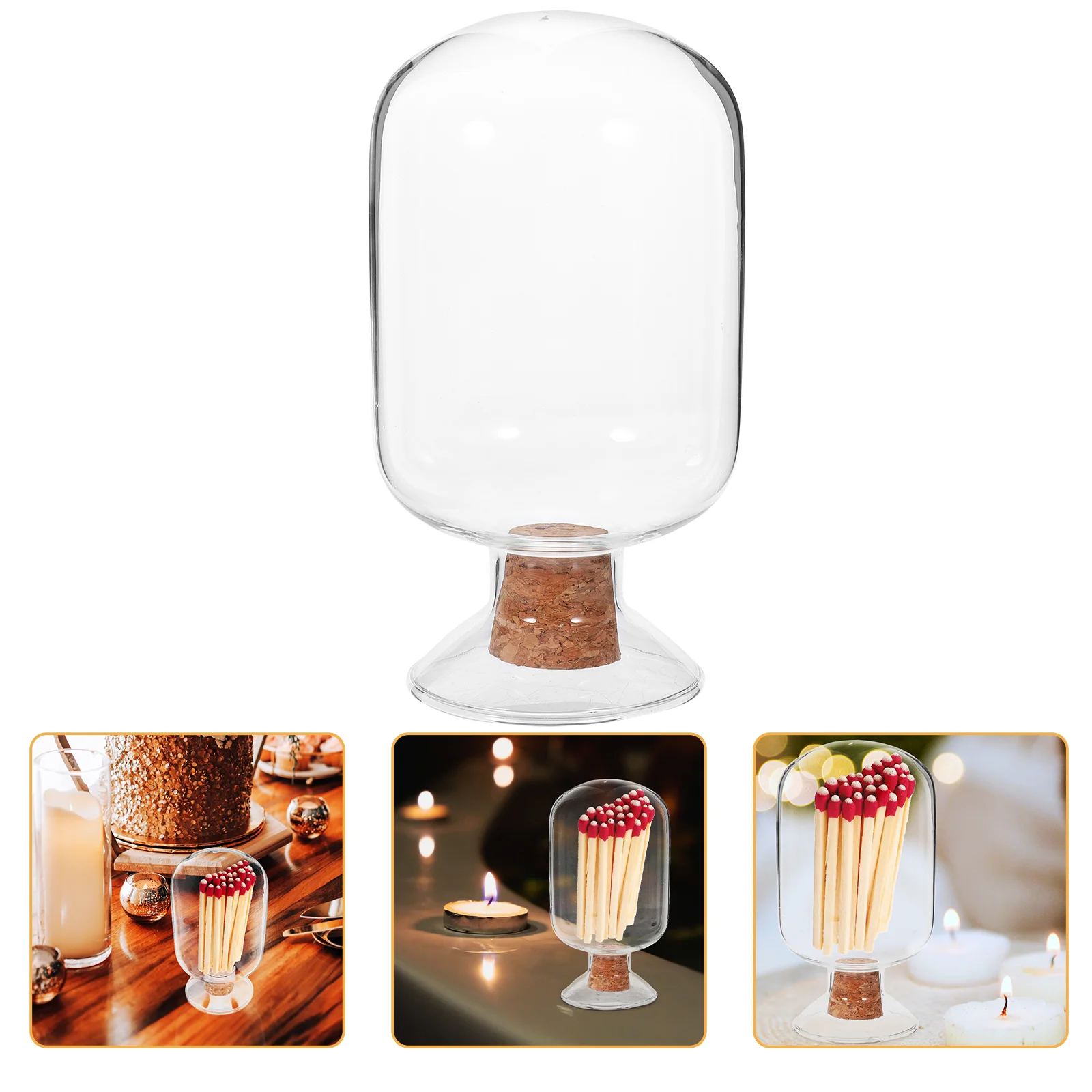 Match Striker Holder Cloche Bottle Small Glass Jar Bell Shaped Housewarming Gift