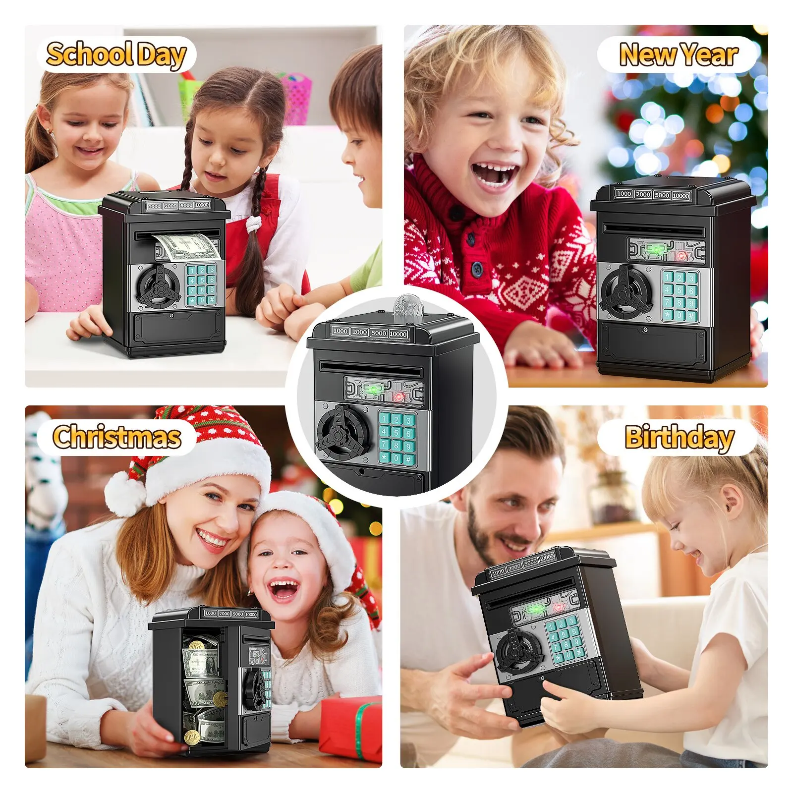 Large Electronic Money Coin Banks with Password Protection, Automatic Paper Money Scroll Saving Box, Great Gift for Kids Age 3+ 6