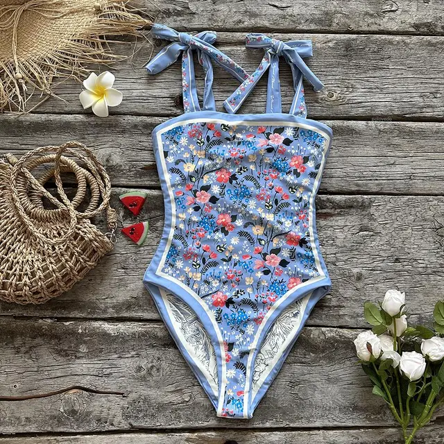 Double -sided wear One Piece Swimsuit 2023 New Cute Print Swimwear Women Bow Swimwear Bathing Suit Beachwear Monokini Swim 5