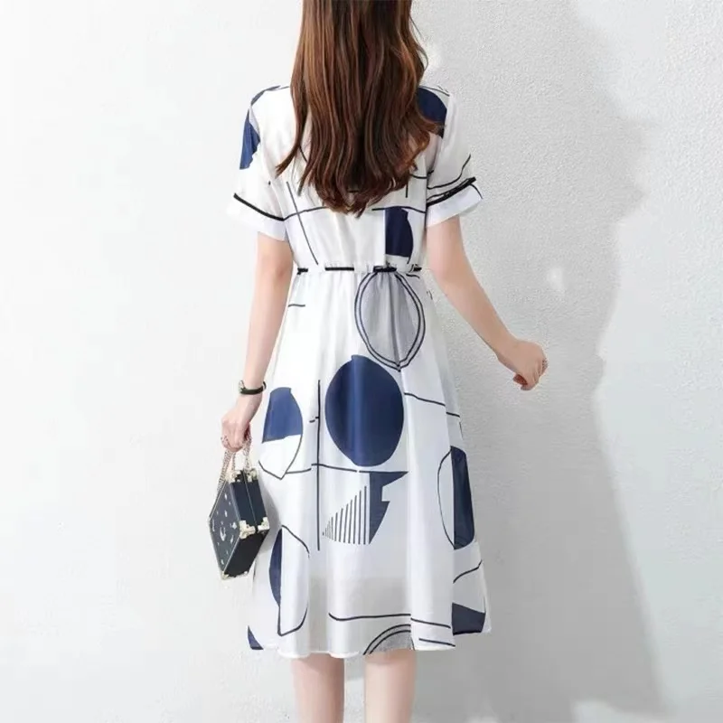 Vestido de verano para mujer, ropa con estampado geométrico coreano, cuello  en V, holgado, ajustado, con botones, blusa, M-XXL, 2023 - AliExpress