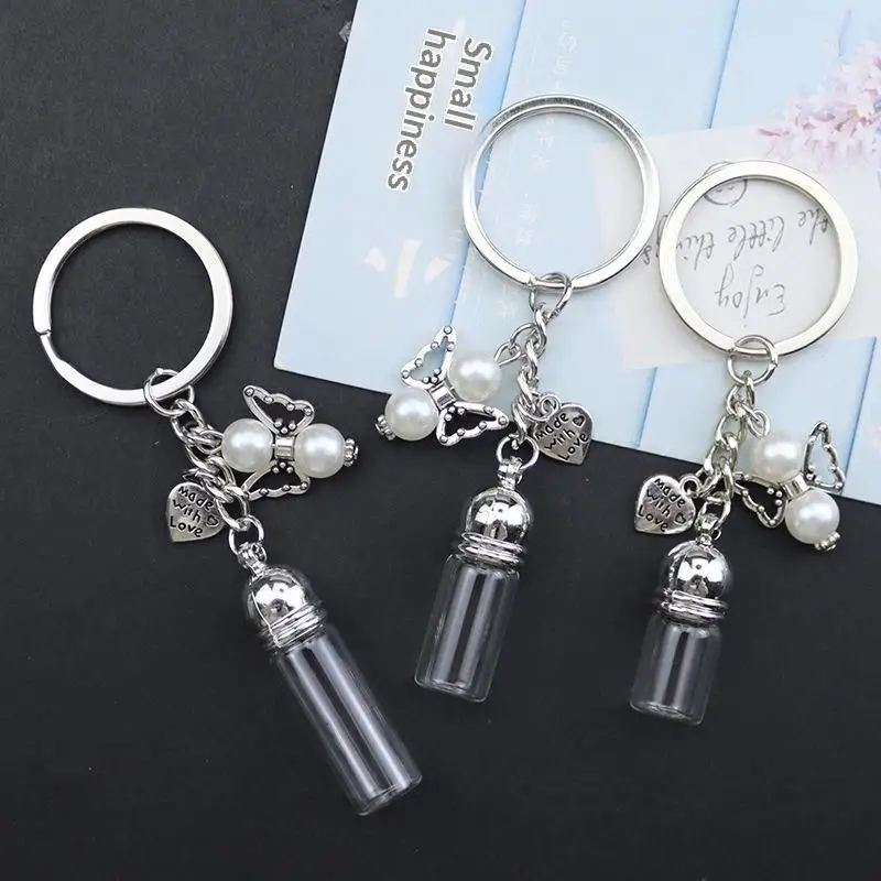 Glas-Leerflaschen-Schlüsselanhänger, transparenter Anhänger, ätherische Öle, Parfümfläschchen, Mini-Wunschflaschen-Schlüsselanhänger für DIY-Bastelarbeiten – Detail 2