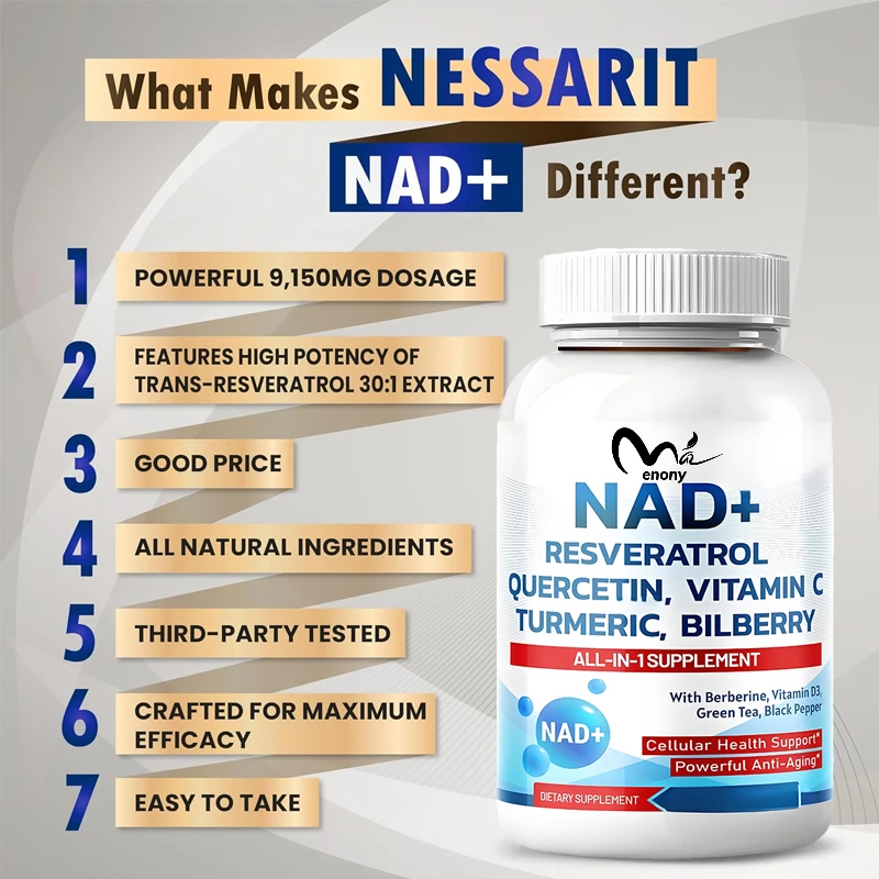 NAD+6000 mg trans resveratrol nicotinamide nucleoside for cellular energy metabolism and DNA repair, promoting healthy aging