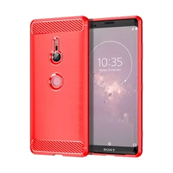 Shockproof Carbon Fiber Texture TPU Protective Phone Case - Xperia XZ2 Premium (Red)