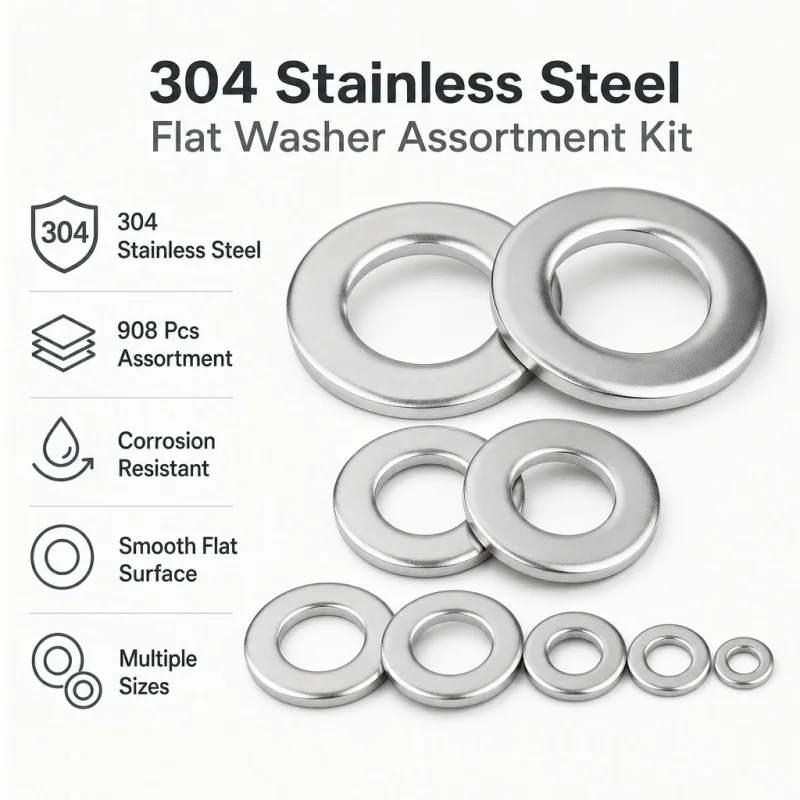 Stainless Steel Flat Washers Assortment Kit - 918 Pieces