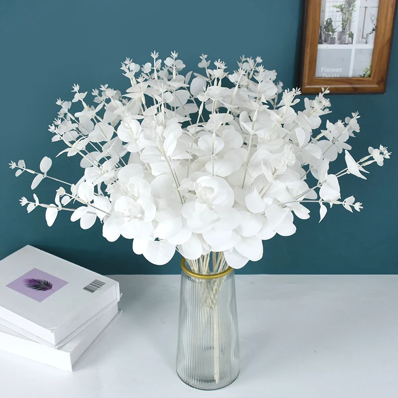

35/50/90cm Artificial Eucalyptus Leaves Branch White Faux Plants Wedding Party Decoration for Home Living Room Garden Vase Decor