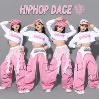 Vêtements de danse Jazz pour filles, tenue Kpop, vêtements de Performance Hip Hop, pantalon Shuffle rose, costume de spectacle de danse de rue pour enfants 4