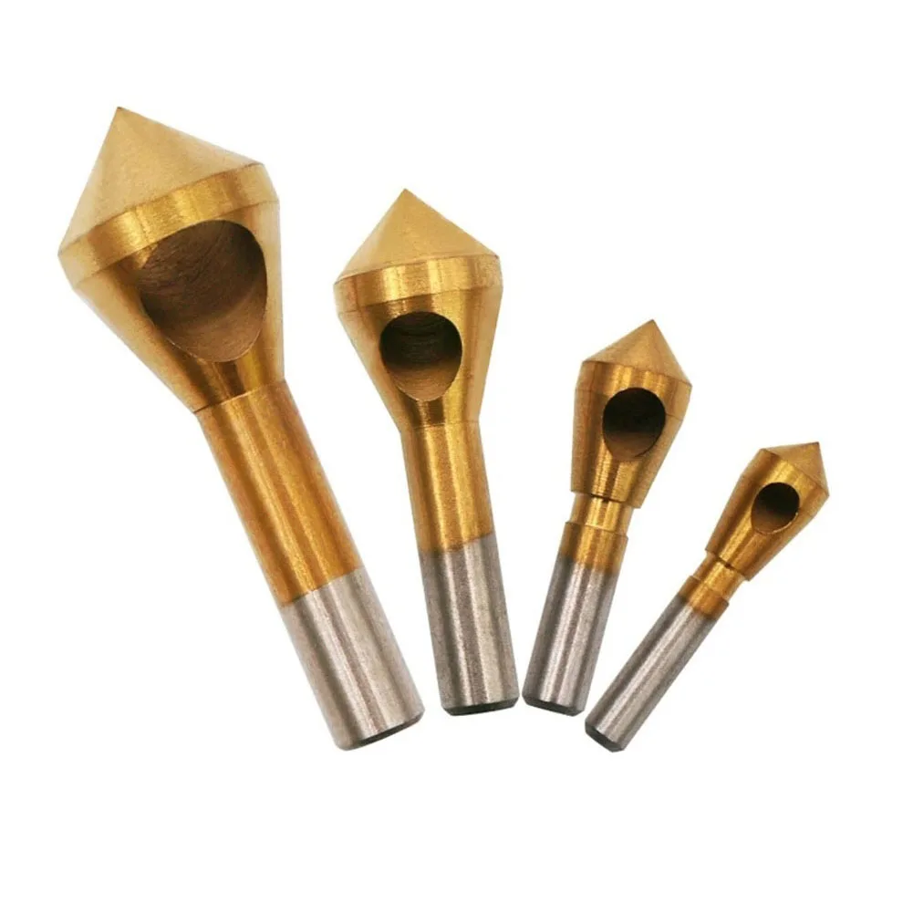 

4pc Countersink Drill Bit Set High Speed Steel Titanium-Plated Eburring Drill Taper Hole Cutter Countersunk Head Chamfering Tool