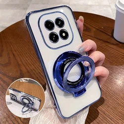 Shockproof Glitter Plating Magnetic Holder Case with Silicone Cover for Redmi Note14 Pro 5G (Ablue)