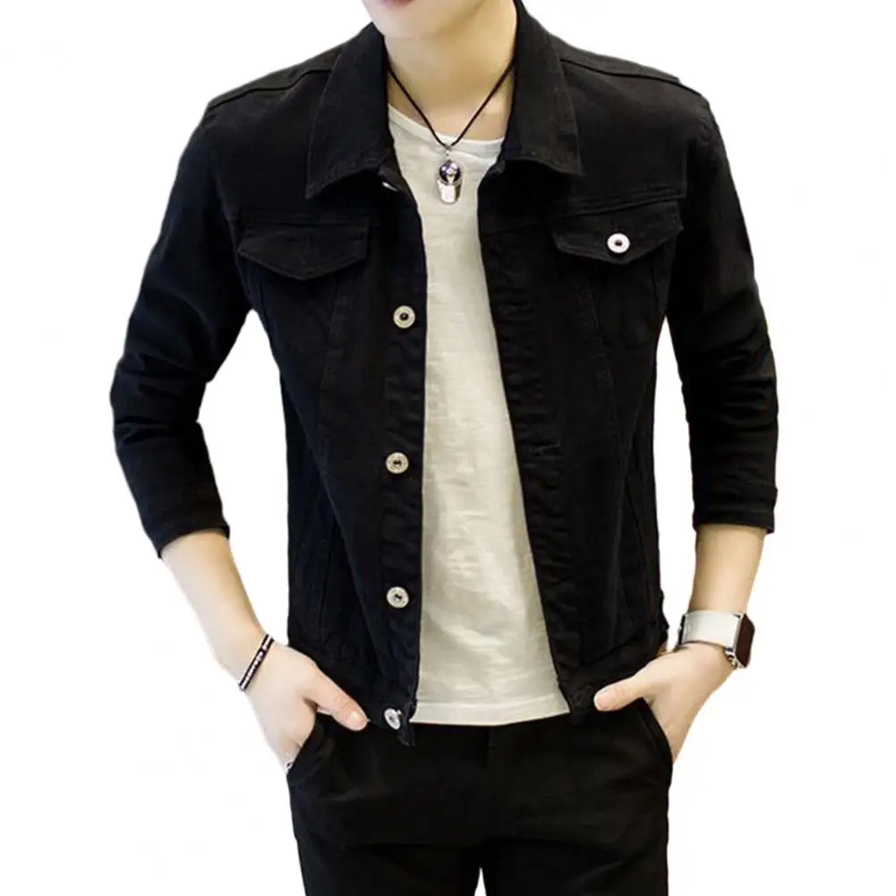 

Men Slim Denim Jacket Long Sleeve Outerwear for Spring Autumn Outerwear