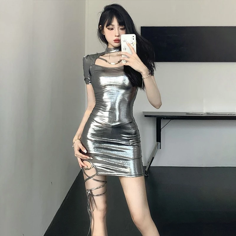 

New Bar DJ Girl Group Gogo Collar Stage Dress DS Performance Wear Spicy Girl Silver Gray Advanced Pure Desire Dress XH104