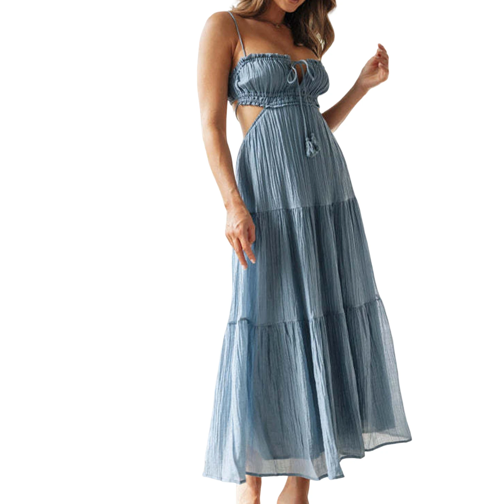 

Women's Solid Color Holiday Dresses Y2K Square Neck Lace Trim Long Dress Great Gift for Your Lover Girlfriend