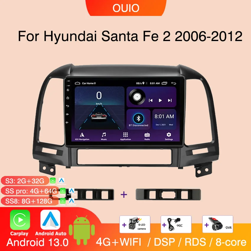 

Android13 Carplay radio For Hyundai Santa Fe 2 2006 2007 2008 2009-2012 Car stereo Multimedia Video Player Android Auto GPS Navi