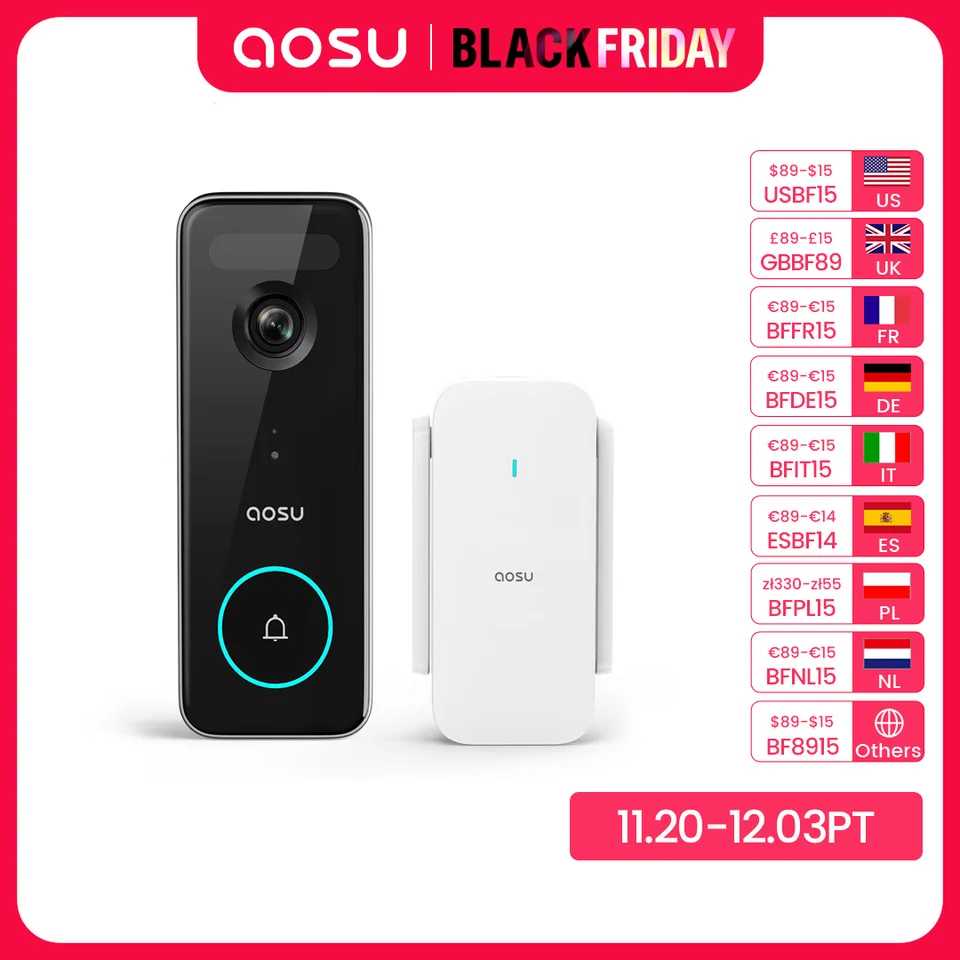AOSU 5MP Ultra HD 2.4/5G WiFi Video Doorbell Outdoor Camera PIR