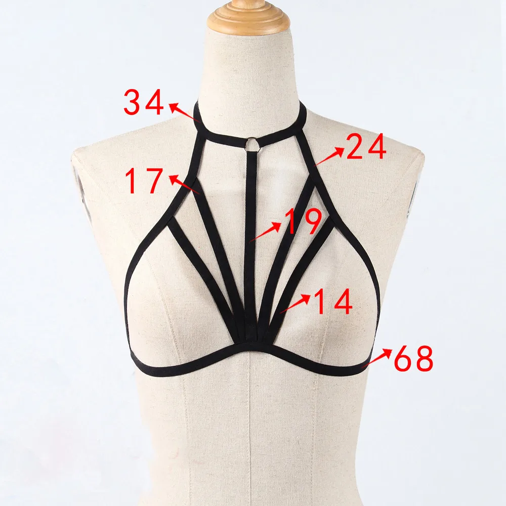 Sutiã elástico oco para mulheres, sutiã de arnês, bandagem, cabeçada strappy, lingerie erótica, cinto de liga, suspensórios