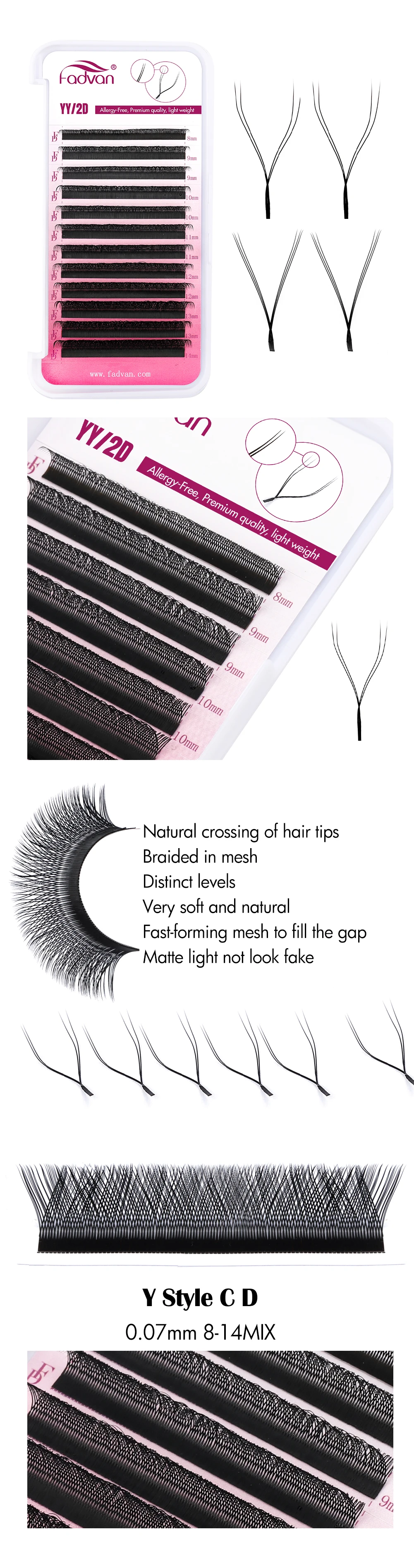 Description Picture 2 of itemFADVAN YY Shape Eyelashes Extension 0.05/0.07 Soft Premium False Eyelashes individual Makeup Black Crisscross Beauty