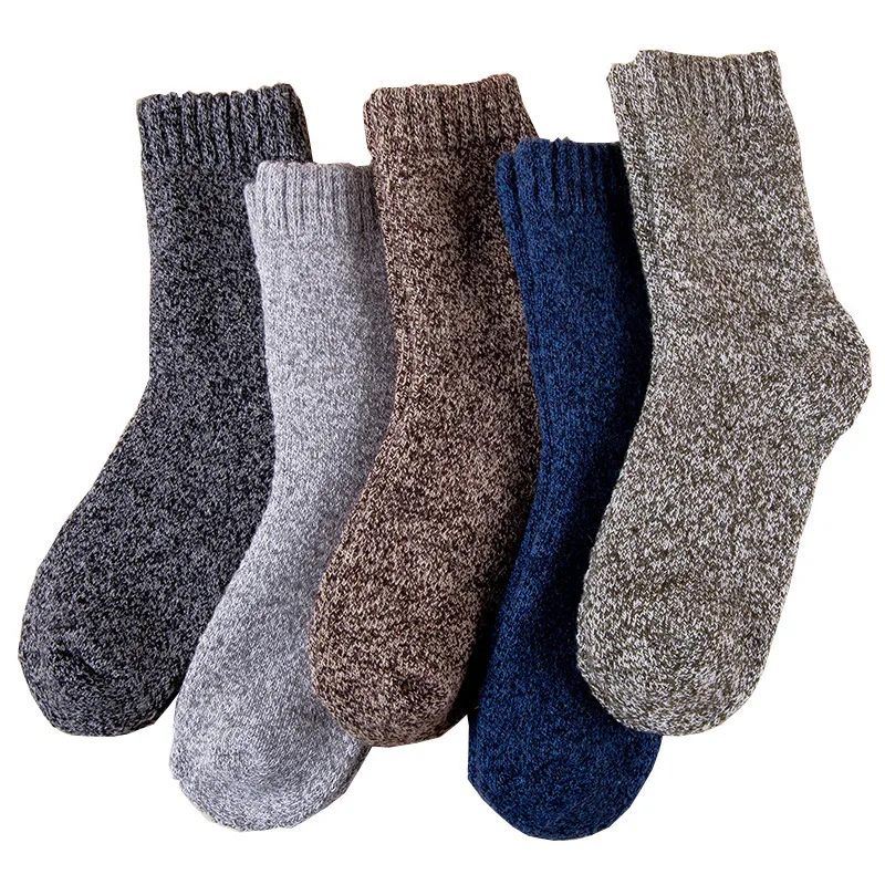 Men's Extra Thick Thermal Socks 5 Pairs, Deodorant Wool Socks, Sports Hiking Socks, Breathable Crew Socks