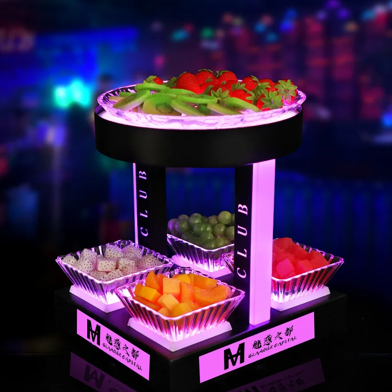 바 LED 발광 과일 접시 KTV 다중 격자 간식 건과일 접시 간식 접시 창의적인 과일 플래터, 디스플레이 랙