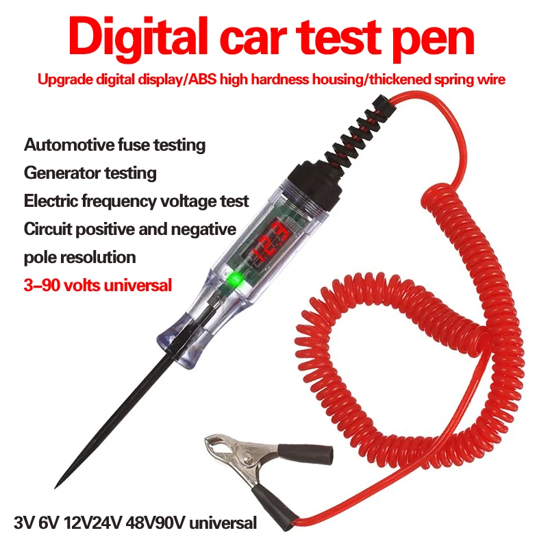 Circuit Test Pen 3V 6V 12V 24V 48V 90V DC Car Digital Display Test Pen Car Light Digital Display Electrical 1pc